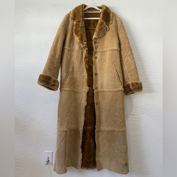 VTG Brandon Thomas 100% suede Leather Faux Fur Trench Coat  - Hippie size Large - Picture 12 of 16